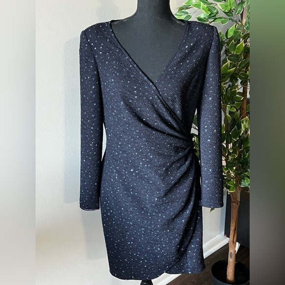 Morton Myles Vintage Blue Sparkle Wrap Dress 12 - Picture 2 of 8